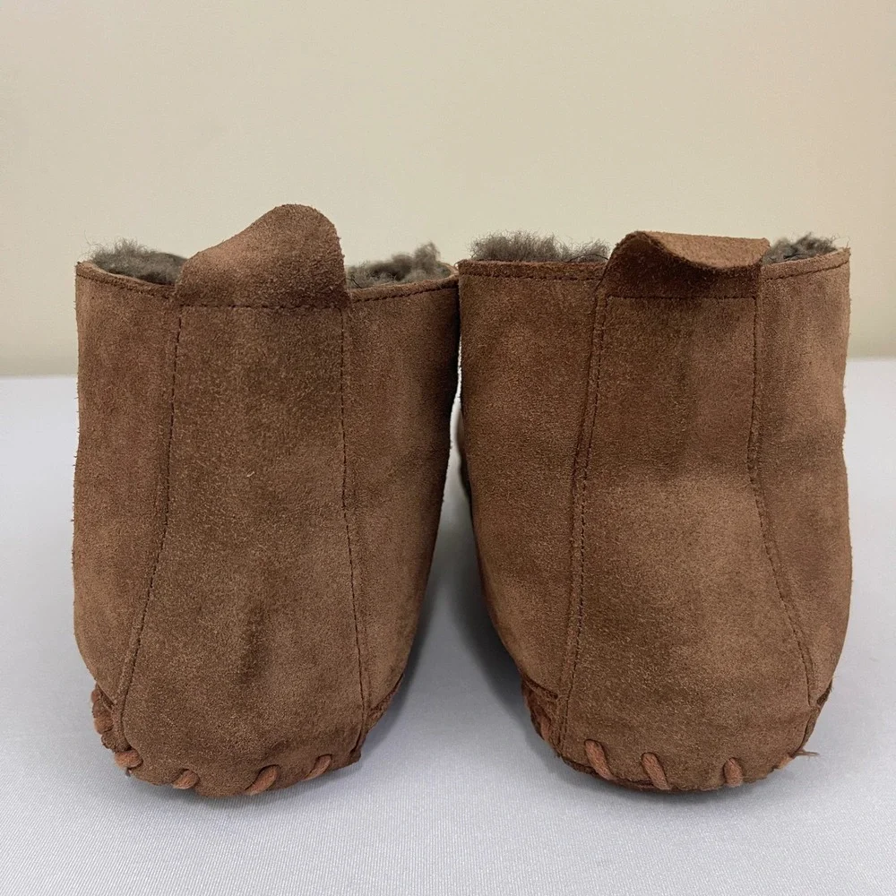LL Bean Wicked Good Slippers Suede Leather Shearling Lined Ankle Brown‎ Mens 9 M